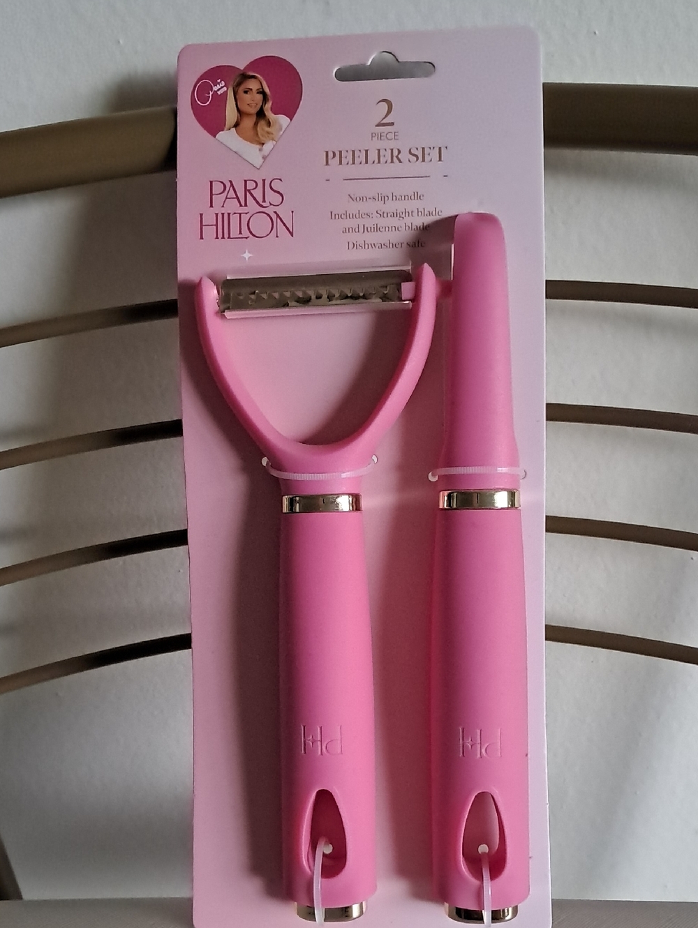Paris Hilton Pink 2-Piece Peeler Set with Metallic Accents
